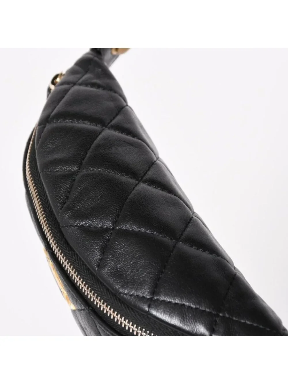 Chanel Quilted Heart Chain Waist Bag Mini Random Model Lambskin Black Gold